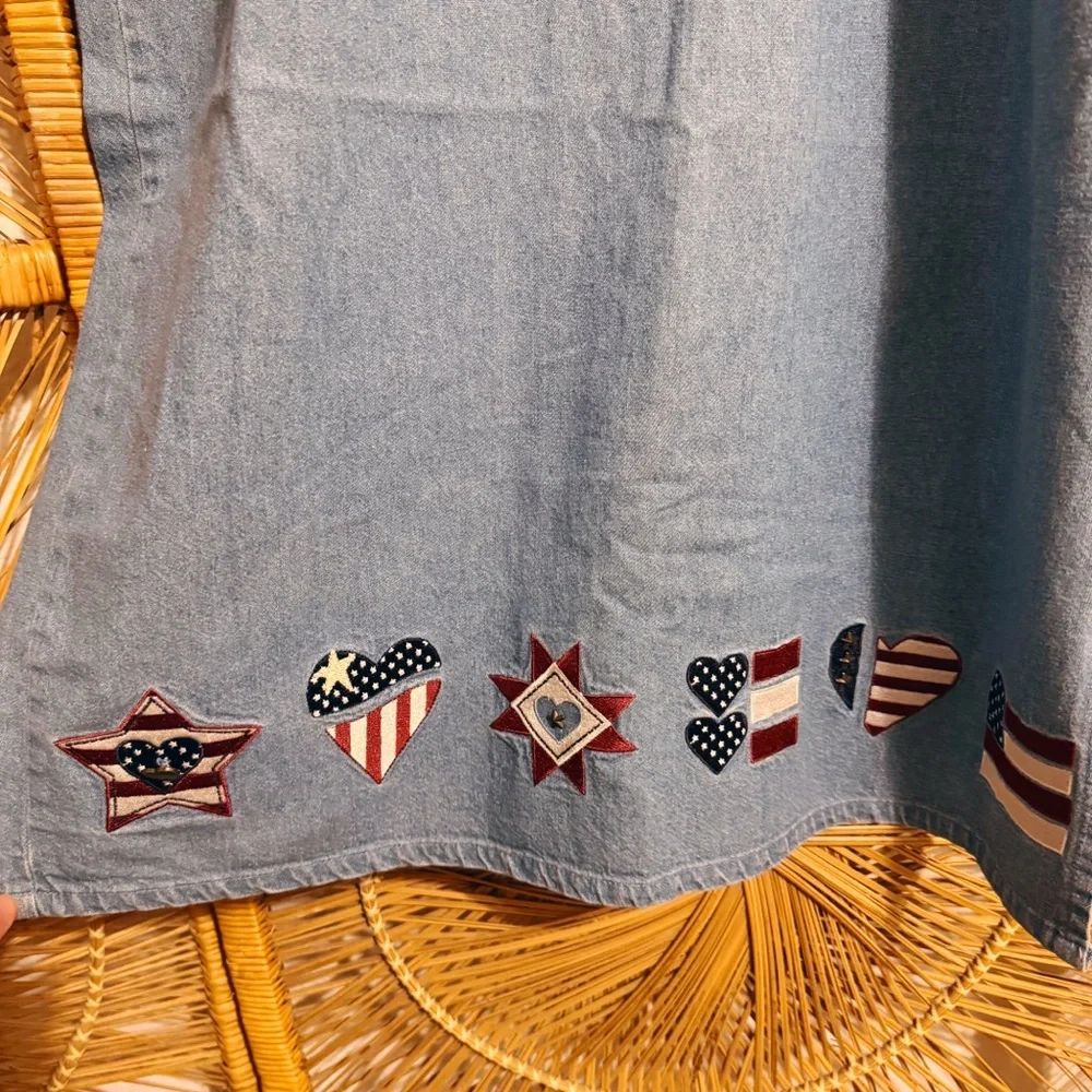 Christopher & Banks Blue Denim Flag Dress Cottage Country Jean Style SZ S - Picture 4 of 7